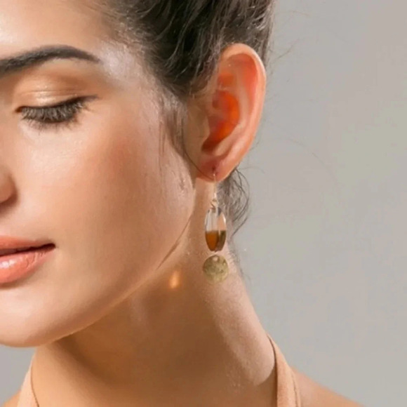 New Boho 14k Geometric Beaded Dangle Earrings - Picture 2 of 2